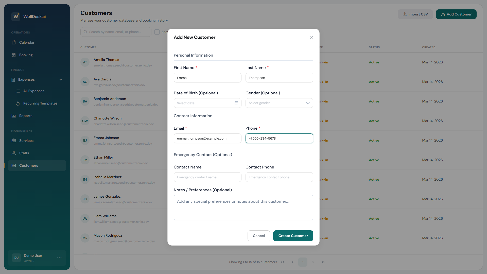 Customer creation dialog
