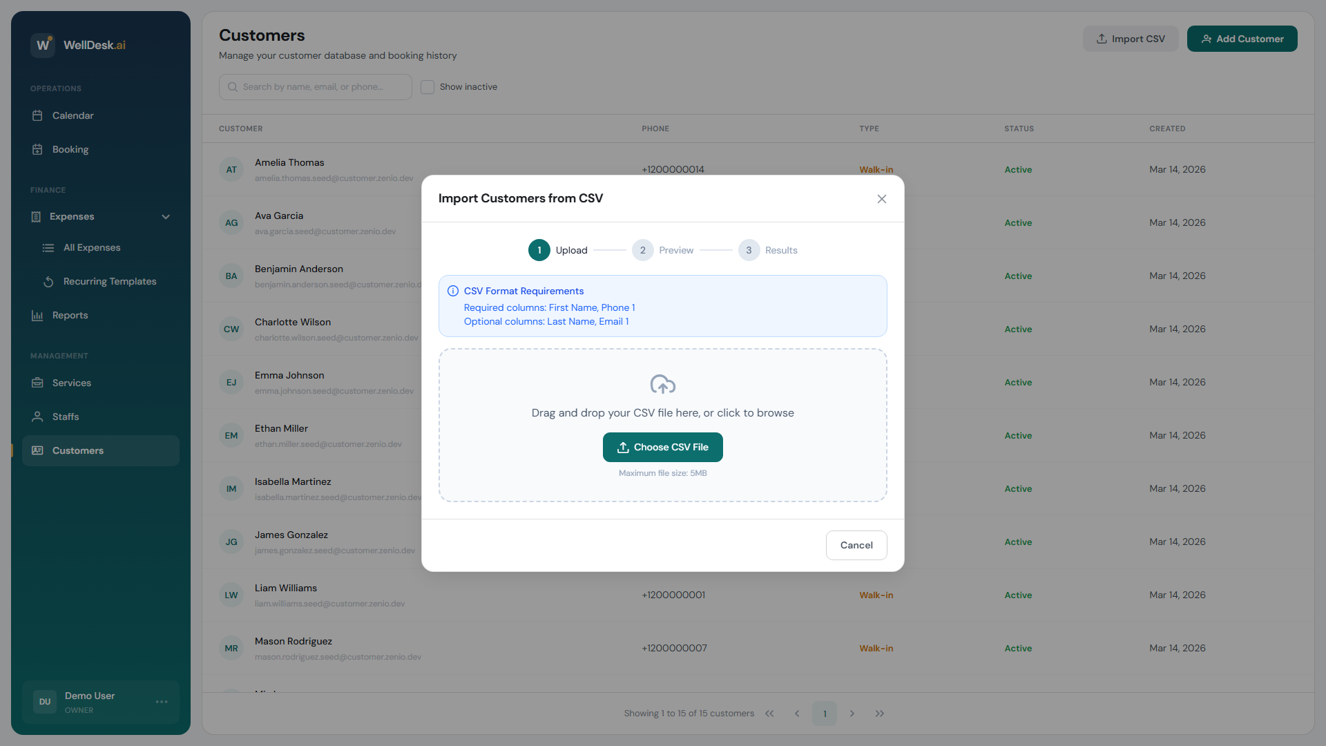 CSV import dialog