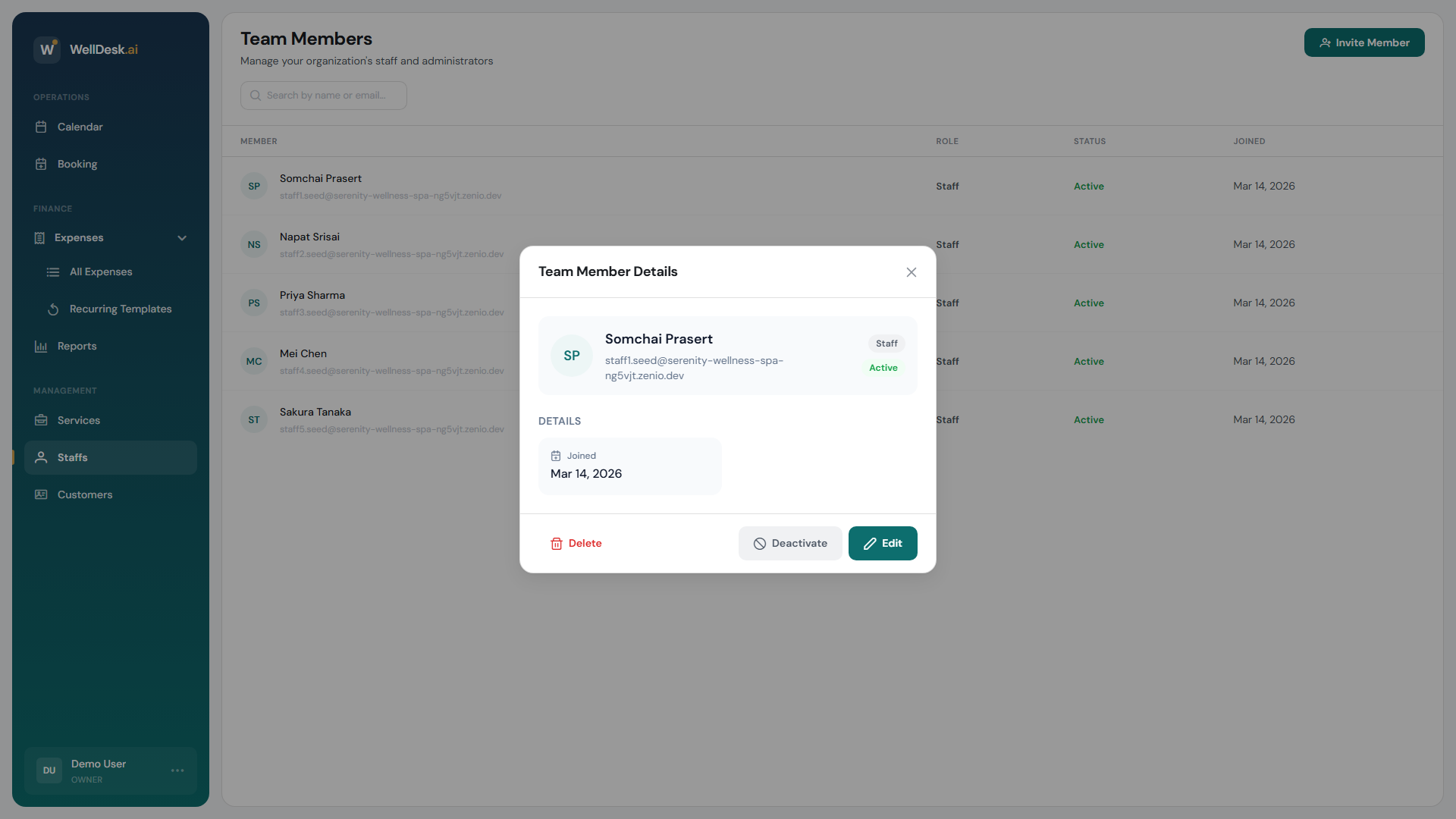 Staff detail dialog